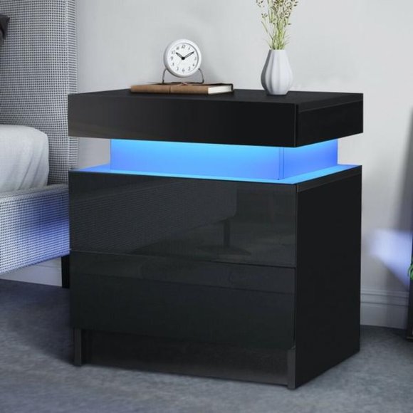 Modern LED Nightstand with Drawers - Picture 12 of 13
